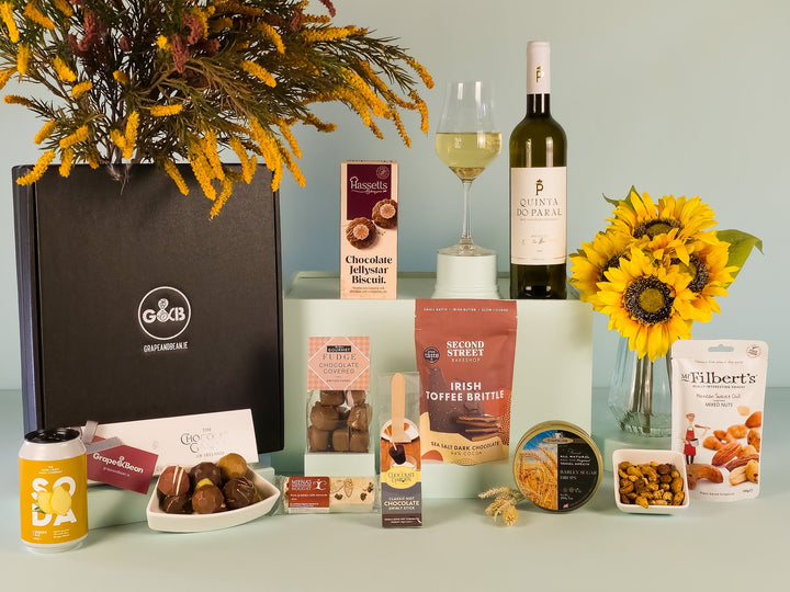 Sweet Treats Hamper with White Wine, toffee, nuts, soda, chocolate, nougat,biscuits