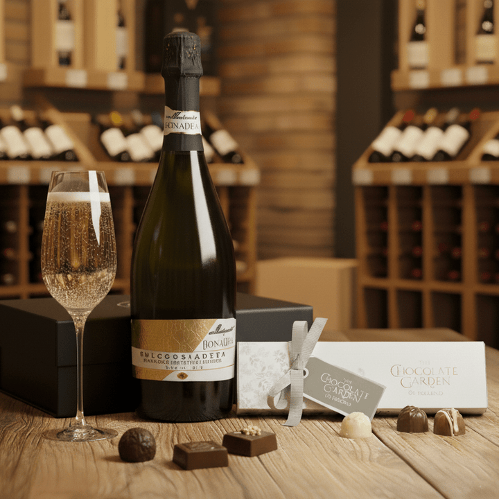 Valdobiadene Prosecco DOCG Extra Dry and Irish Chocolates in a Gift Box - Grape & Bean