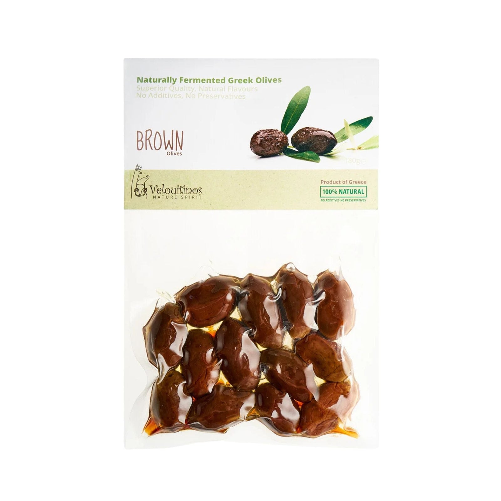 Velouitinos Naturally Fermented Greek Brown Olives 180g - Grape & Bean