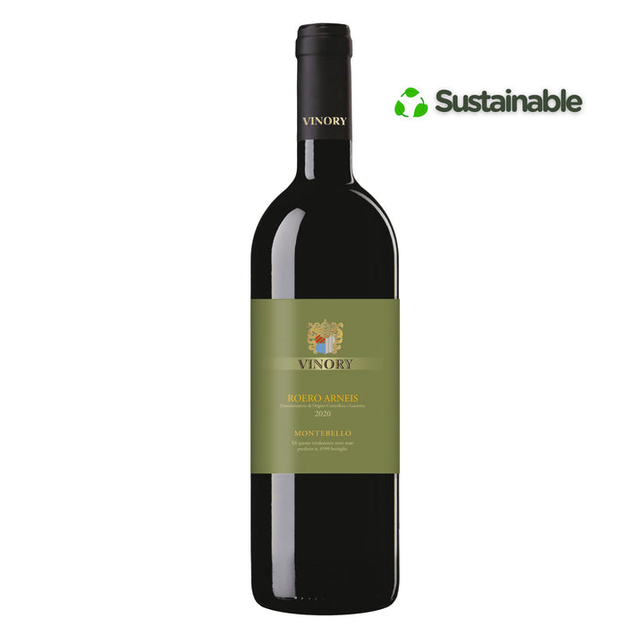 Roero Arnes white  wine bottle with a green label on a white background, featuring the 'Vinory' brand.