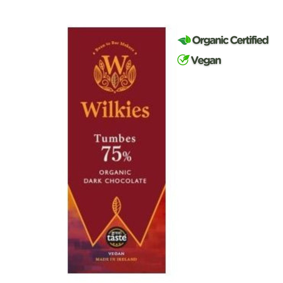 Wilkies Tumber 75% Organic Dark Chocolate 75g - Grape & Bean