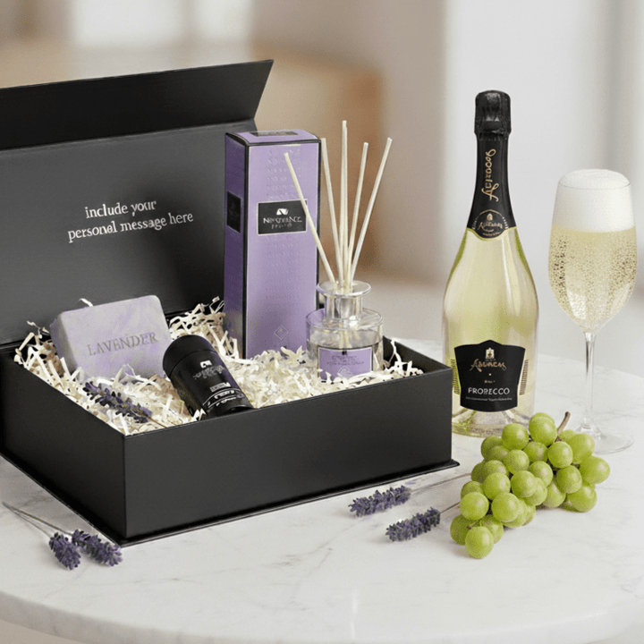 Wine &amp; Unwind - Lovely Lavender and Organic Prosecco Gift Set - Grape &amp; Bean