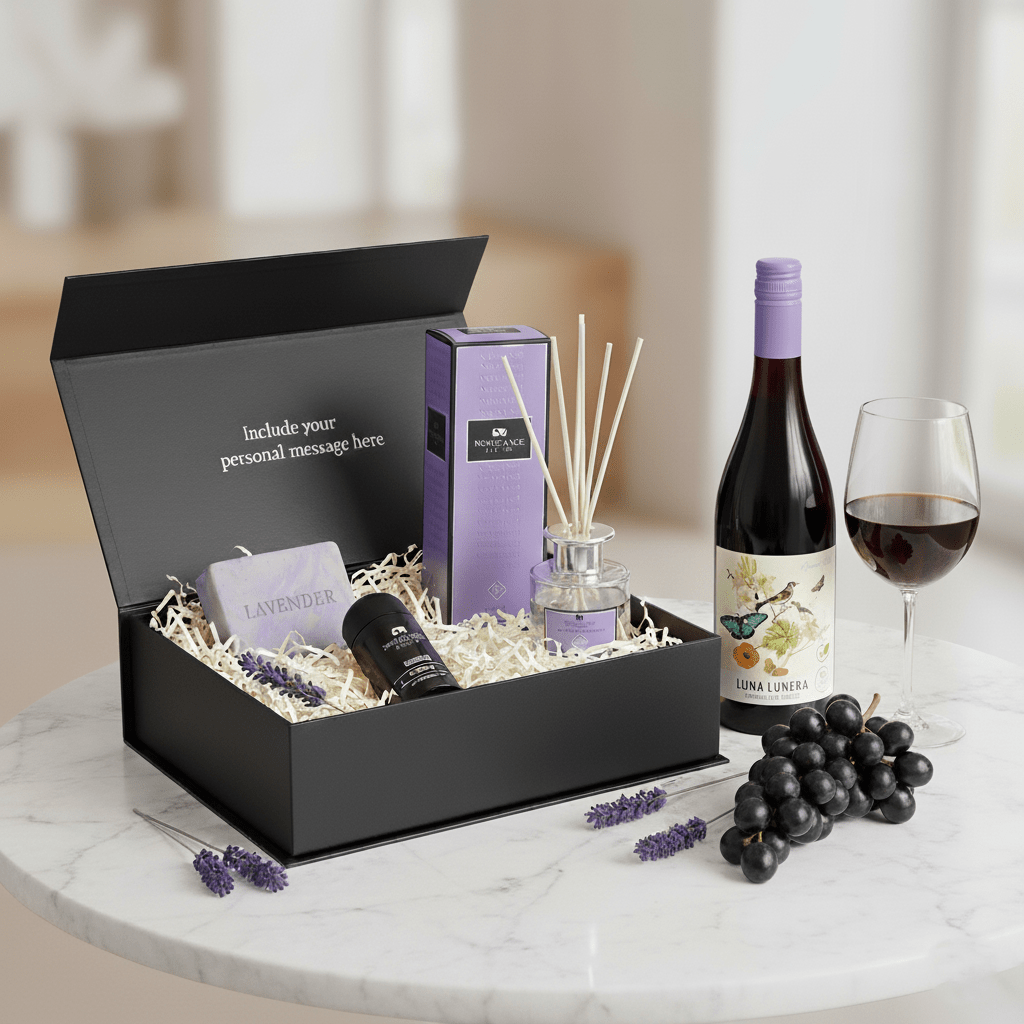 Wine & Unwind - Lovely Lavender and Organic Red Wine Gift Set - Grape & Bean