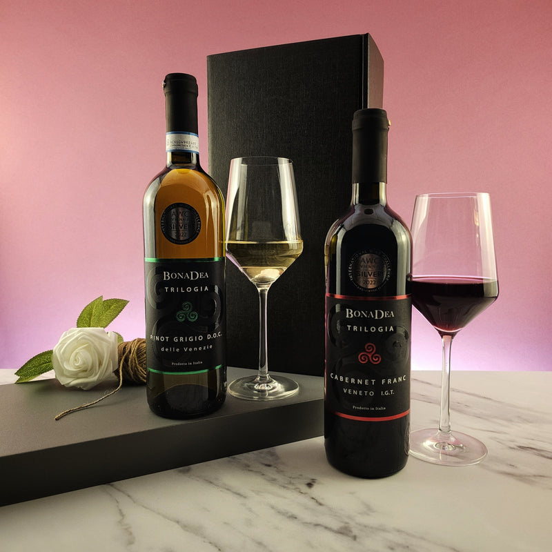 BonaDea Italian Cabernet Franc Red & Pinot Grigio Wine Gift - 2 bottles - Grape & Bean