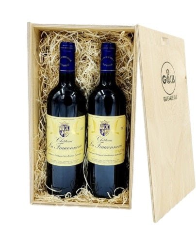 Bordeaux Red Wine Wooden Gift Box Twin - Grape & Bean