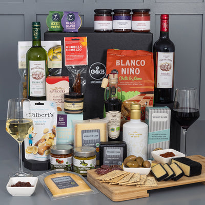 Deluxe Cheese & Charcuterie Hamper with red and white wine - Grape & Bean