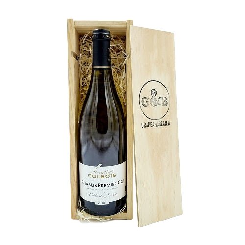 French Chablis Premier Cru White Wine Wooden Gift Box - Grape & Bean