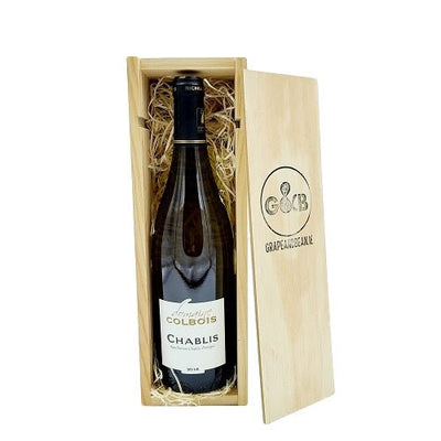French Chablis White Wine in Wooden Gift Box - Grape & Bean