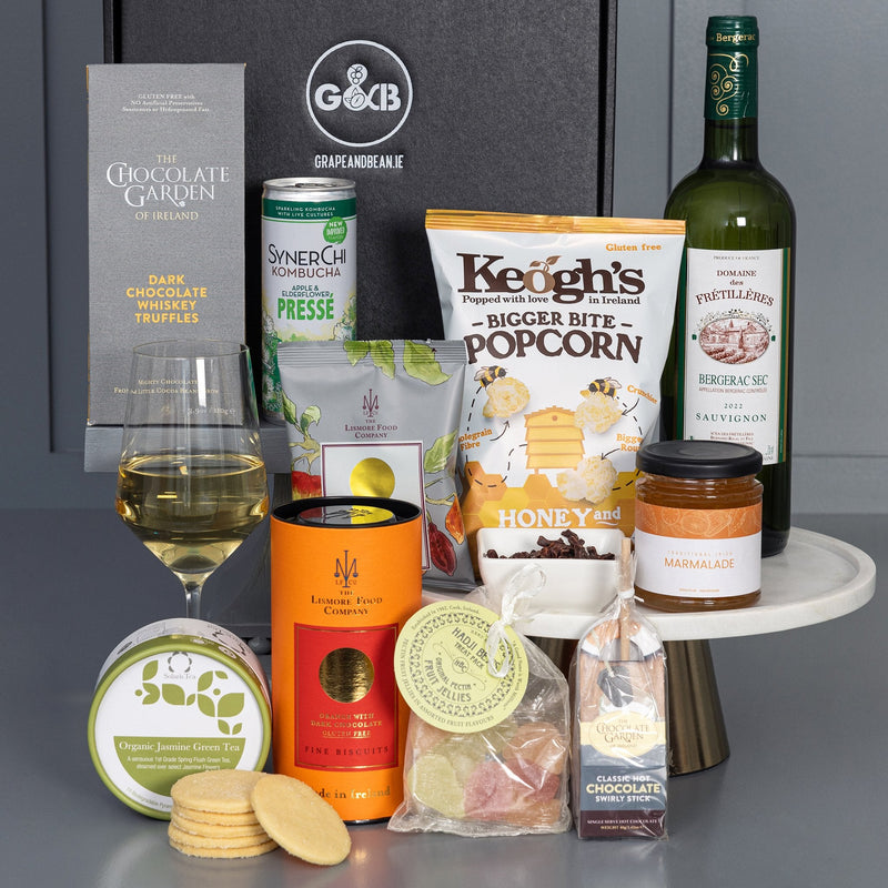 Gluten Free Irish Hamper with organic white wine - Grape & Bean