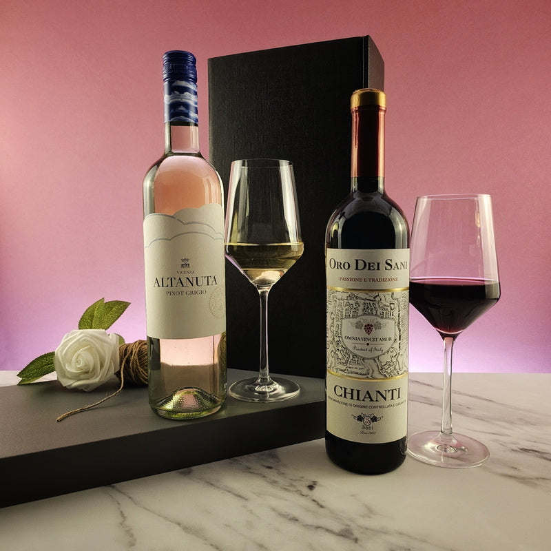 Italian Pinot Grigio and Chianti Wine Gift - 2 bottles - Grape & Bean