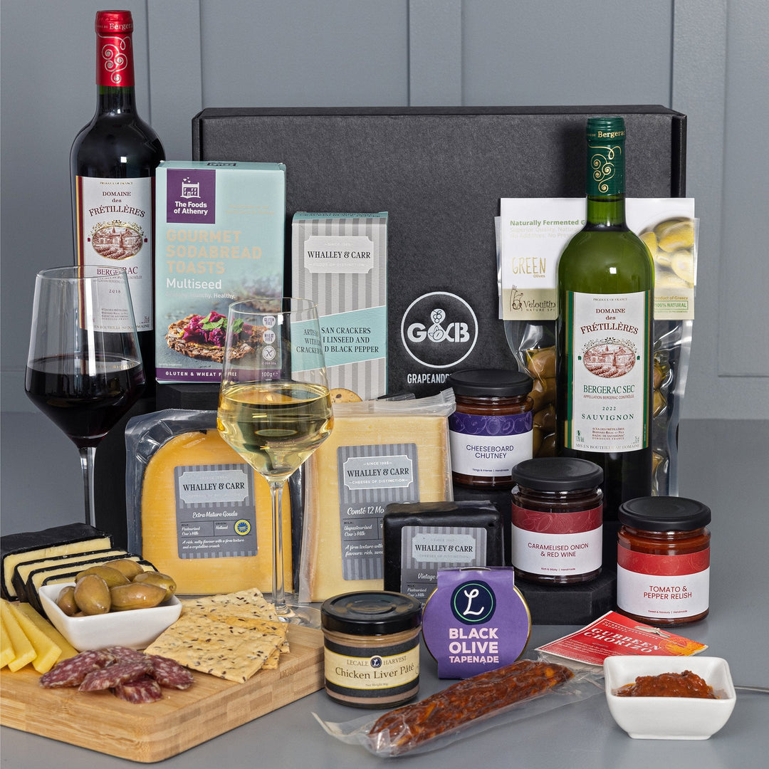 Luxury Cheese & Charcuterie Hamper with red and white wine - Grape & Bean