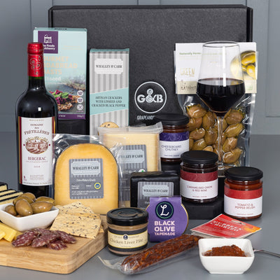 Luxury Cheese & Charcuterie Hamper with red wine - Grape & Bean