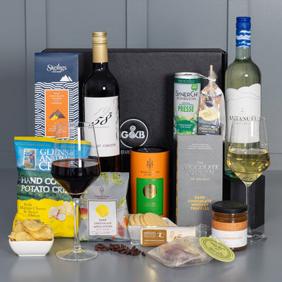 Luxury Treats of Ireland Hamper with red and white wine - Grape & Bean