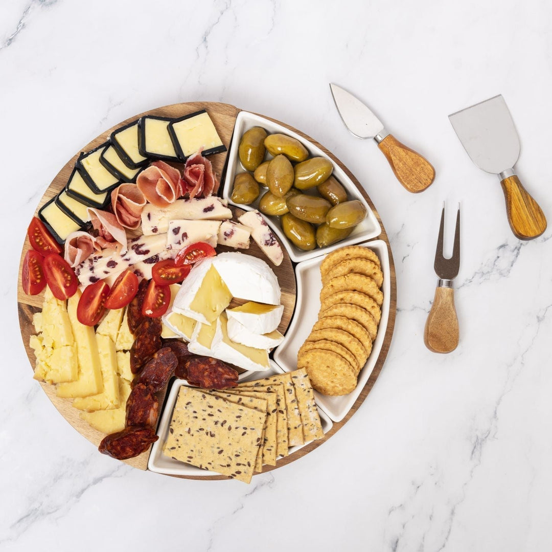 Maison White Cheese Board with bowls and knife set
