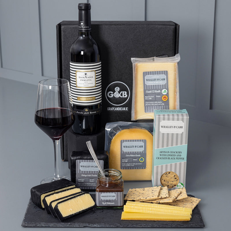 Whalley & Carr Cheeseboard with red organic wine - Grape & Bean